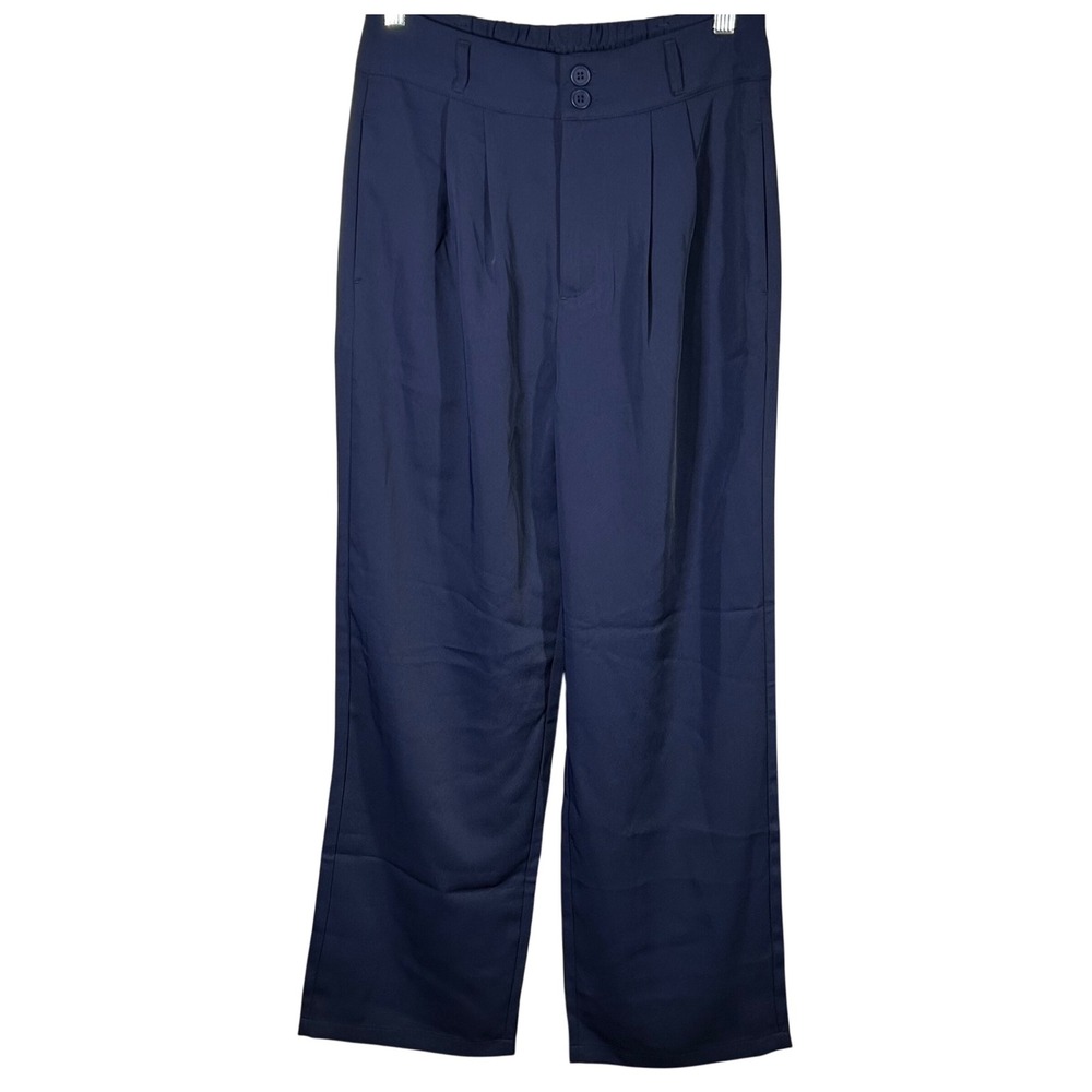 HALARA Wide Leg Pleated High Waisted‎ Navy Blue Pants Size Medium Brand New